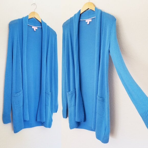 Lilly Pulitzer 100% Cashmere Open Front Longline Pockets Cardigan Blue XS $278 - Picture 10 of 15